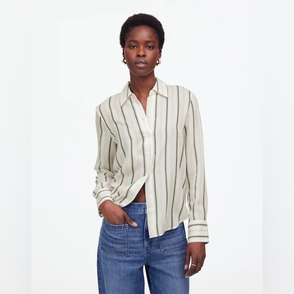 Madewell Women’s Signature Striped Oversize Button-Up Shirt size 12 boho preppy